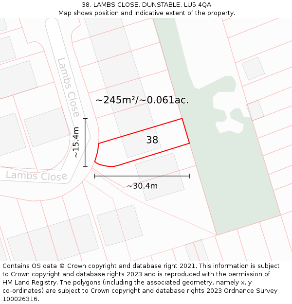 38, LAMBS CLOSE, DUNSTABLE, LU5 4QA: Plot and title map