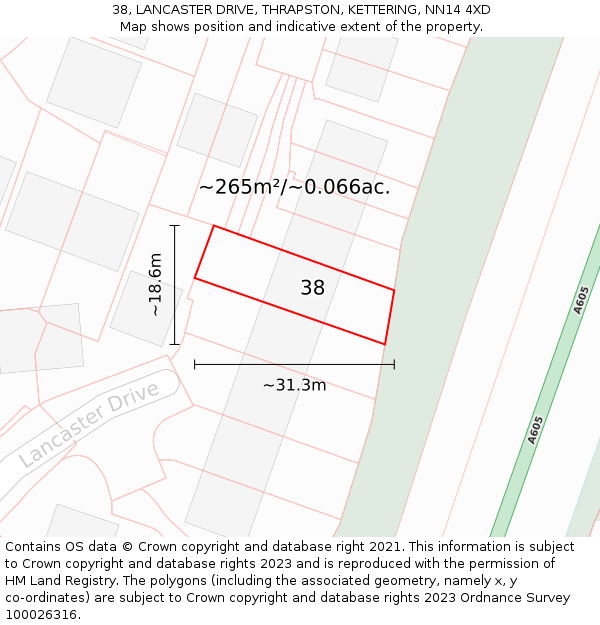 38, LANCASTER DRIVE, THRAPSTON, KETTERING, NN14 4XD: Plot and title map