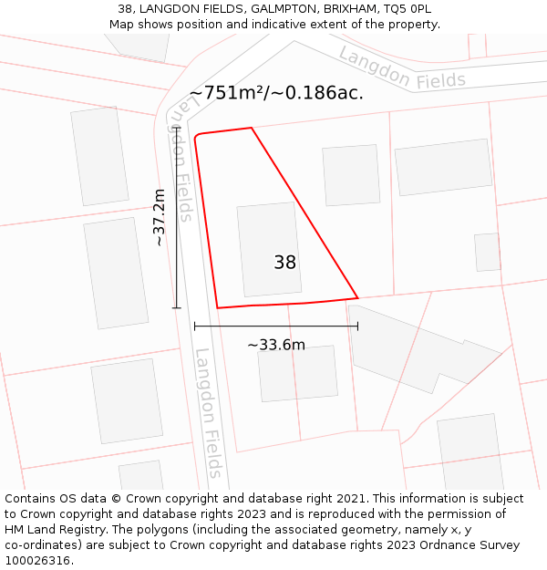 38, LANGDON FIELDS, GALMPTON, BRIXHAM, TQ5 0PL: Plot and title map