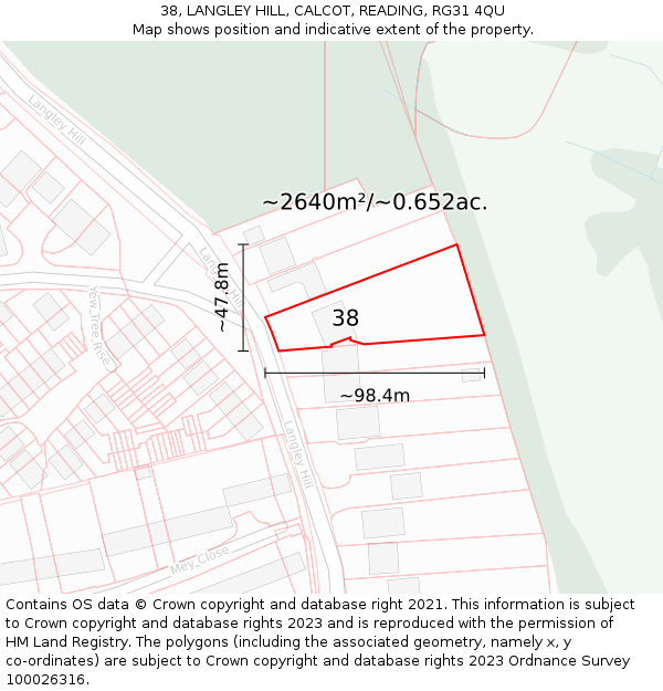 38, LANGLEY HILL, CALCOT, READING, RG31 4QU: Plot and title map