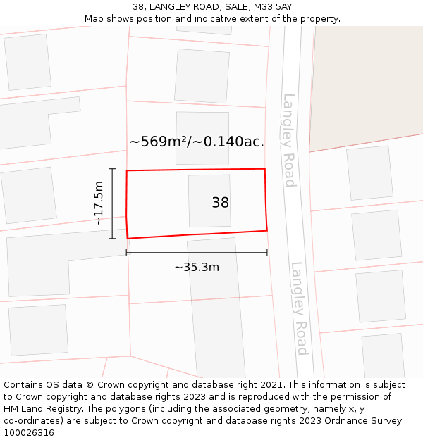 38, LANGLEY ROAD, SALE, M33 5AY: Plot and title map