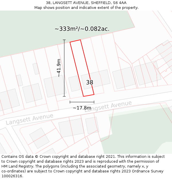 38, LANGSETT AVENUE, SHEFFIELD, S6 4AA: Plot and title map
