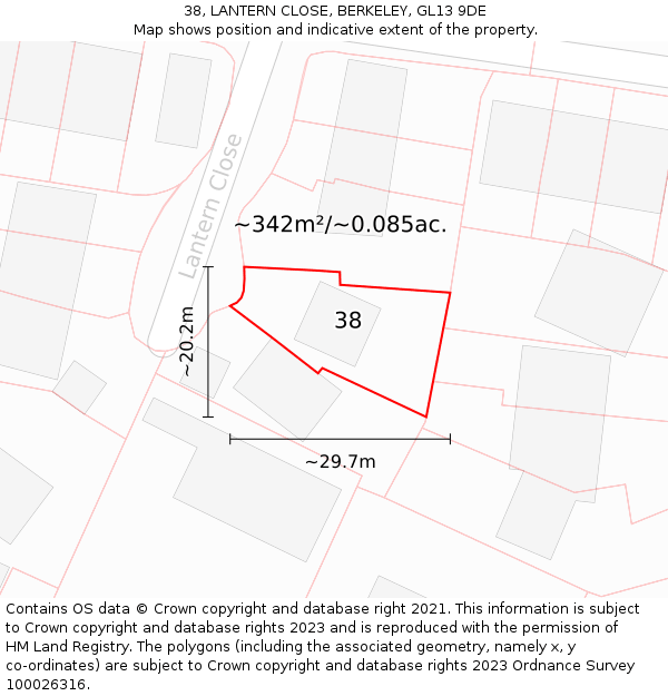 38, LANTERN CLOSE, BERKELEY, GL13 9DE: Plot and title map