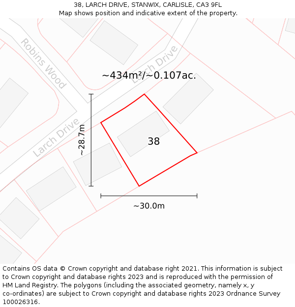 38, LARCH DRIVE, STANWIX, CARLISLE, CA3 9FL: Plot and title map
