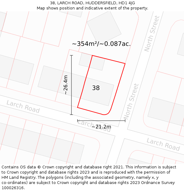 38, LARCH ROAD, HUDDERSFIELD, HD1 4JG: Plot and title map