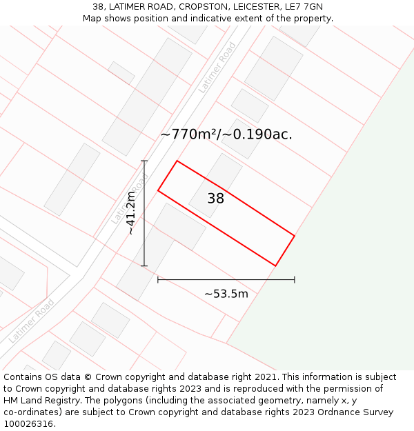 38, LATIMER ROAD, CROPSTON, LEICESTER, LE7 7GN: Plot and title map