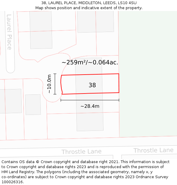 38, LAUREL PLACE, MIDDLETON, LEEDS, LS10 4SU: Plot and title map