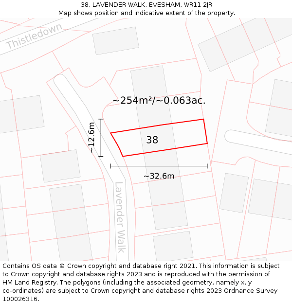 38, LAVENDER WALK, EVESHAM, WR11 2JR: Plot and title map