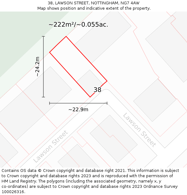 38, LAWSON STREET, NOTTINGHAM, NG7 4AW: Plot and title map