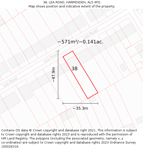 38, LEA ROAD, HARPENDEN, AL5 4PG: Plot and title map