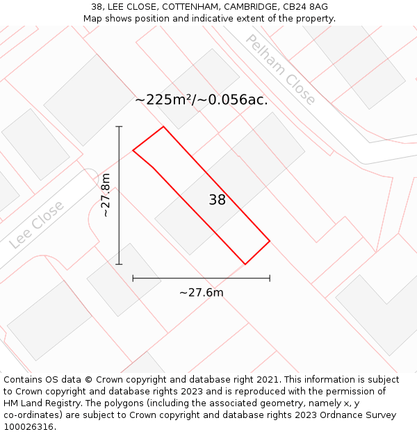 38, LEE CLOSE, COTTENHAM, CAMBRIDGE, CB24 8AG: Plot and title map