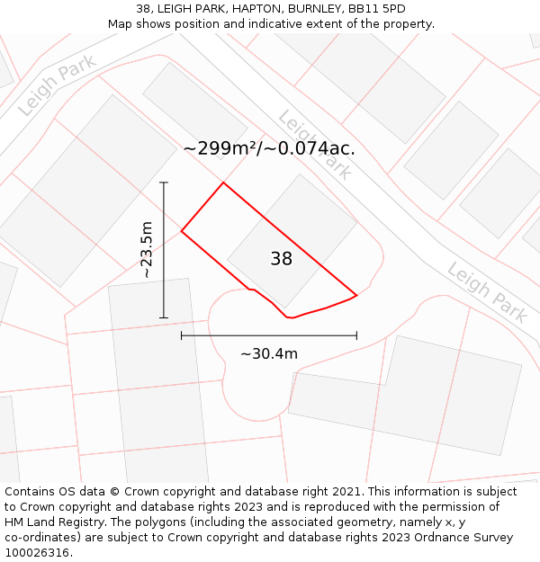 38, LEIGH PARK, HAPTON, BURNLEY, BB11 5PD: Plot and title map