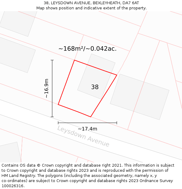 38, LEYSDOWN AVENUE, BEXLEYHEATH, DA7 6AT: Plot and title map