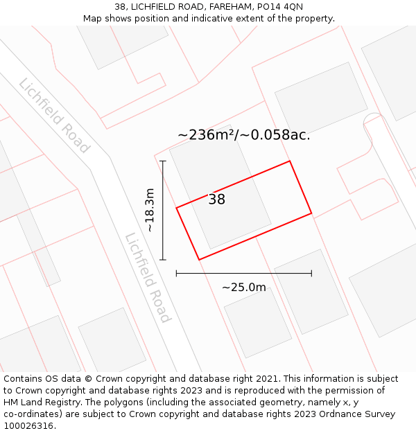 38, LICHFIELD ROAD, FAREHAM, PO14 4QN: Plot and title map