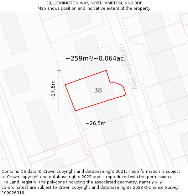 38, LIDDINGTON WAY, NORTHAMPTON, NN2 8DR: Plot and title map