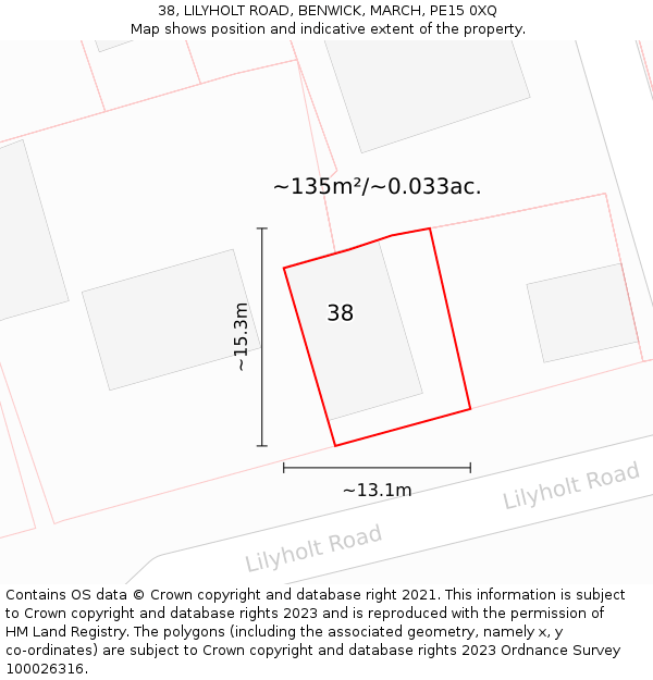 38, LILYHOLT ROAD, BENWICK, MARCH, PE15 0XQ: Plot and title map