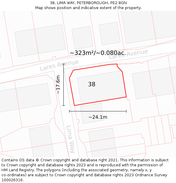 38, LIMA WAY, PETERBOROUGH, PE2 8GN: Plot and title map