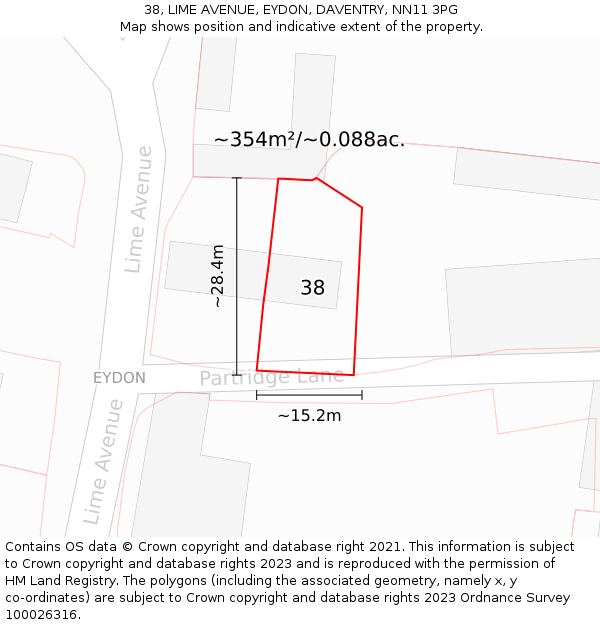 38, LIME AVENUE, EYDON, DAVENTRY, NN11 3PG: Plot and title map
