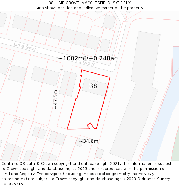 38, LIME GROVE, MACCLESFIELD, SK10 1LX: Plot and title map