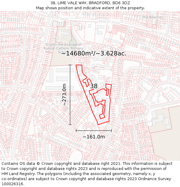 38, LIME VALE WAY, BRADFORD, BD6 3DZ: Plot and title map