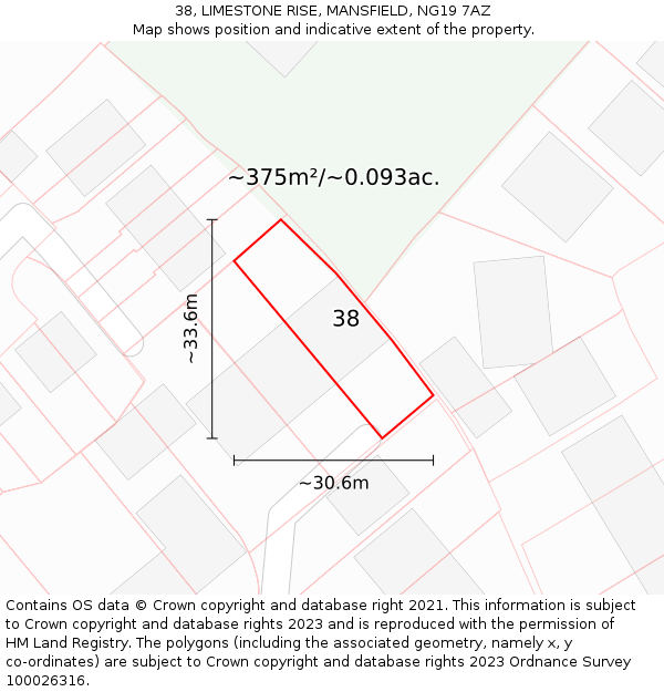 38, LIMESTONE RISE, MANSFIELD, NG19 7AZ: Plot and title map