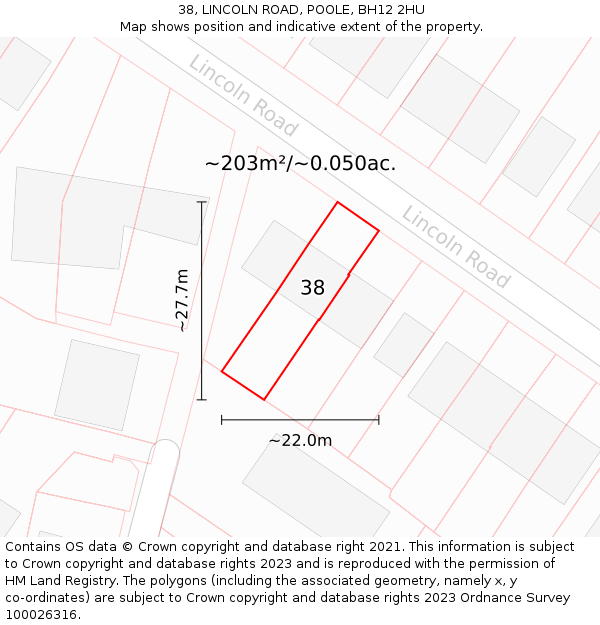 38, LINCOLN ROAD, POOLE, BH12 2HU: Plot and title map
