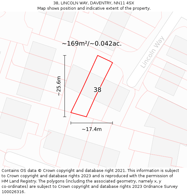 38, LINCOLN WAY, DAVENTRY, NN11 4SX: Plot and title map