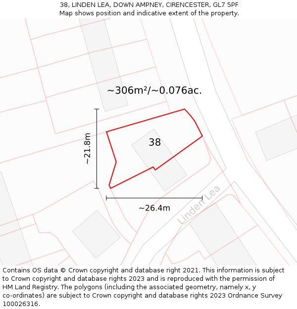 38, LINDEN LEA, DOWN AMPNEY, CIRENCESTER, GL7 5PF: Plot and title map