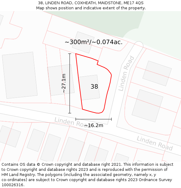 38, LINDEN ROAD, COXHEATH, MAIDSTONE, ME17 4QS: Plot and title map