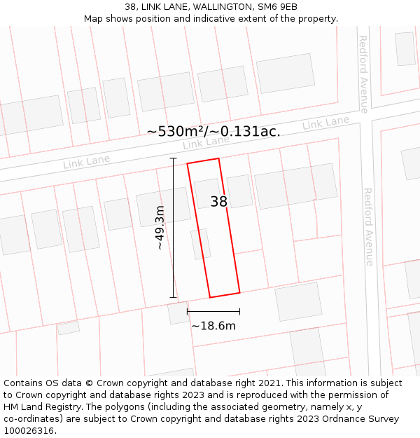 38, LINK LANE, WALLINGTON, SM6 9EB: Plot and title map