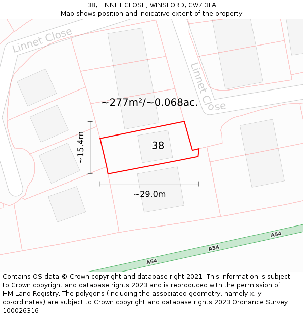 38, LINNET CLOSE, WINSFORD, CW7 3FA: Plot and title map