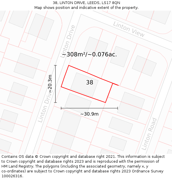 38, LINTON DRIVE, LEEDS, LS17 8QN: Plot and title map