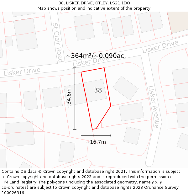 38, LISKER DRIVE, OTLEY, LS21 1DQ: Plot and title map