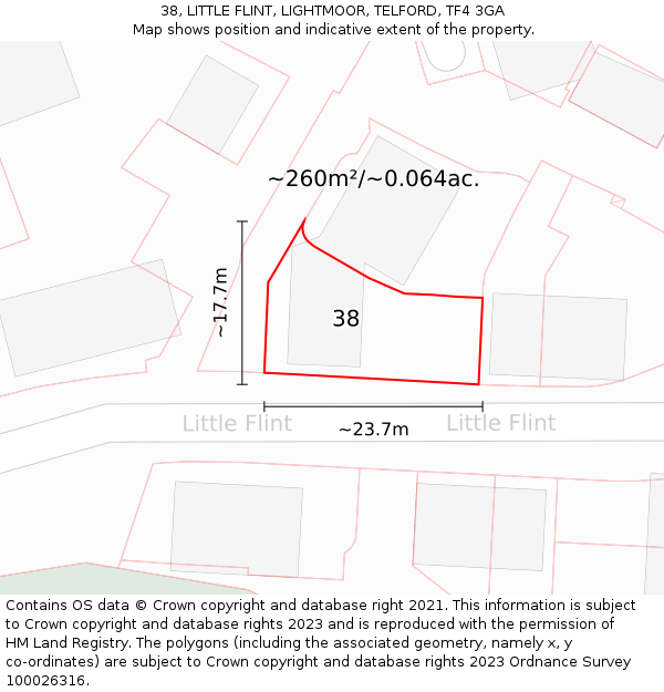 38, LITTLE FLINT, LIGHTMOOR, TELFORD, TF4 3GA: Plot and title map