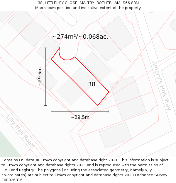 38, LITTLEHEY CLOSE, MALTBY, ROTHERHAM, S66 8RN: Plot and title map