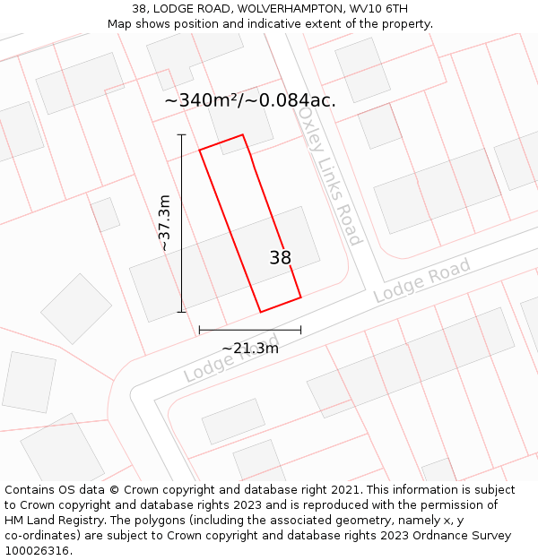 38, LODGE ROAD, WOLVERHAMPTON, WV10 6TH: Plot and title map