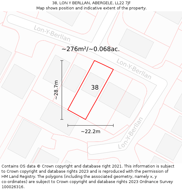 38, LON Y BERLLAN, ABERGELE, LL22 7JF: Plot and title map