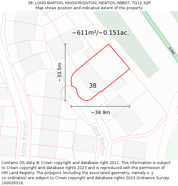 38, LONG BARTON, KINGSTEIGNTON, NEWTON ABBOT, TQ12 3QP: Plot and title map