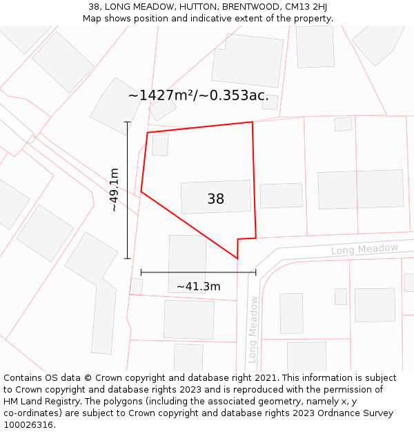 38, LONG MEADOW, HUTTON, BRENTWOOD, CM13 2HJ: Plot and title map