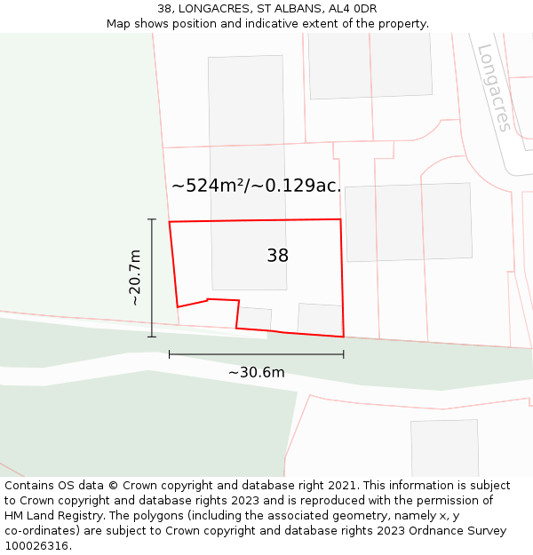 38, LONGACRES, ST ALBANS, AL4 0DR: Plot and title map
