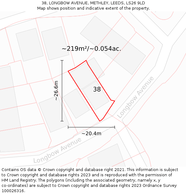 38, LONGBOW AVENUE, METHLEY, LEEDS, LS26 9LD: Plot and title map