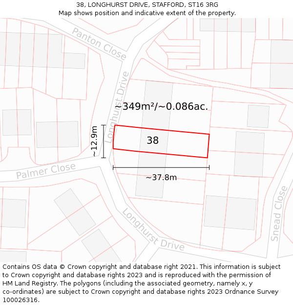 38, LONGHURST DRIVE, STAFFORD, ST16 3RG: Plot and title map