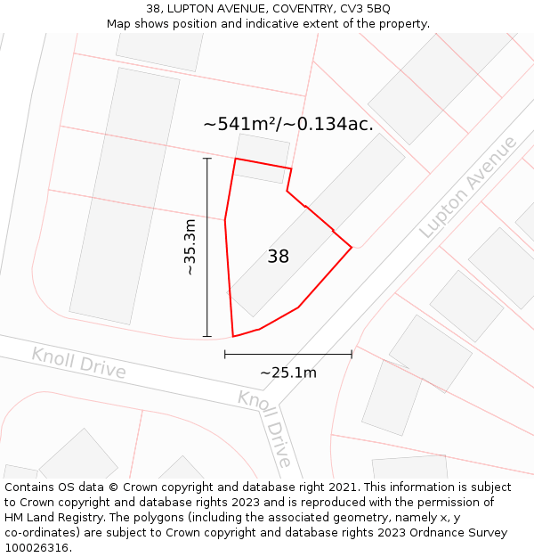 38, LUPTON AVENUE, COVENTRY, CV3 5BQ: Plot and title map