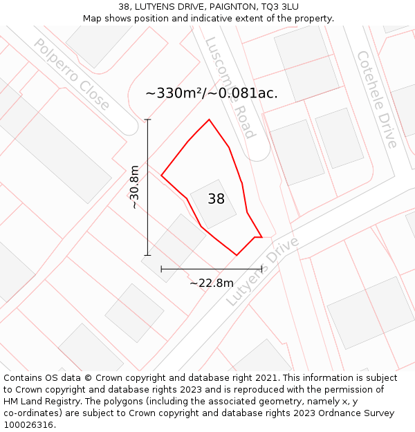 38, LUTYENS DRIVE, PAIGNTON, TQ3 3LU: Plot and title map