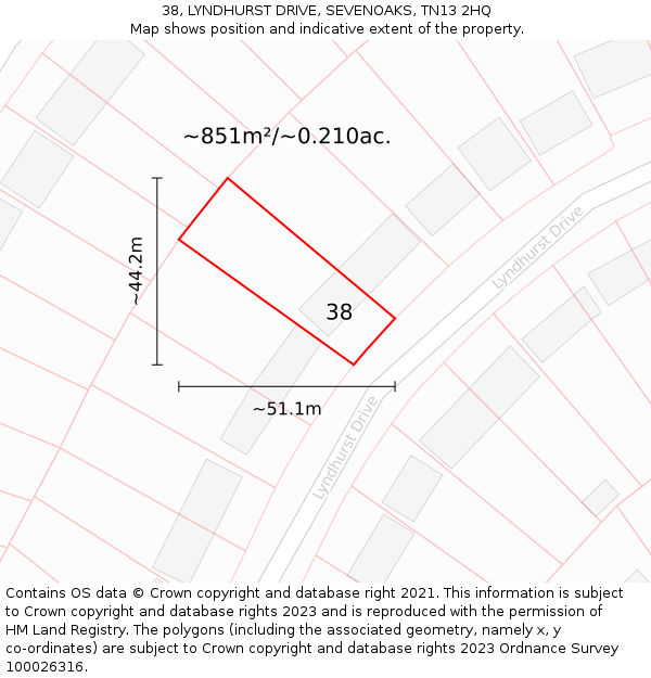 38, LYNDHURST DRIVE, SEVENOAKS, TN13 2HQ: Plot and title map