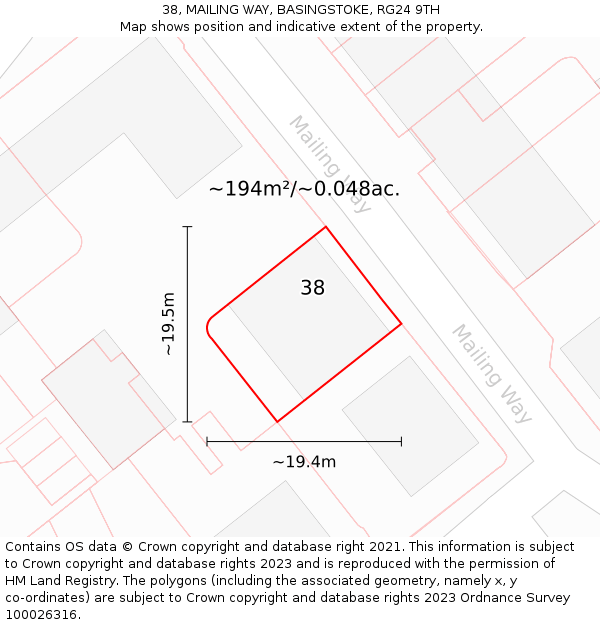 38, MAILING WAY, BASINGSTOKE, RG24 9TH: Plot and title map