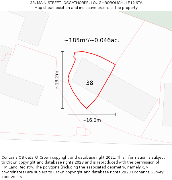 38, MAIN STREET, OSGATHORPE, LOUGHBOROUGH, LE12 9TA: Plot and title map