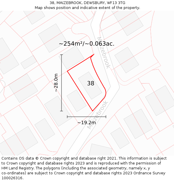 38, MAIZEBROOK, DEWSBURY, WF13 3TG: Plot and title map