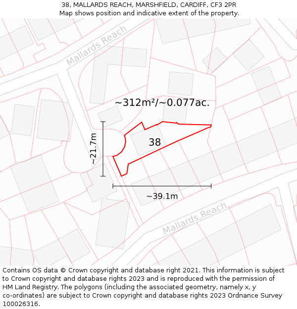38, MALLARDS REACH, MARSHFIELD, CARDIFF, CF3 2PR: Plot and title map
