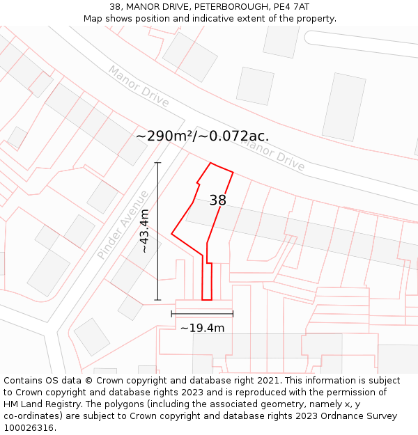 38, MANOR DRIVE, PETERBOROUGH, PE4 7AT: Plot and title map